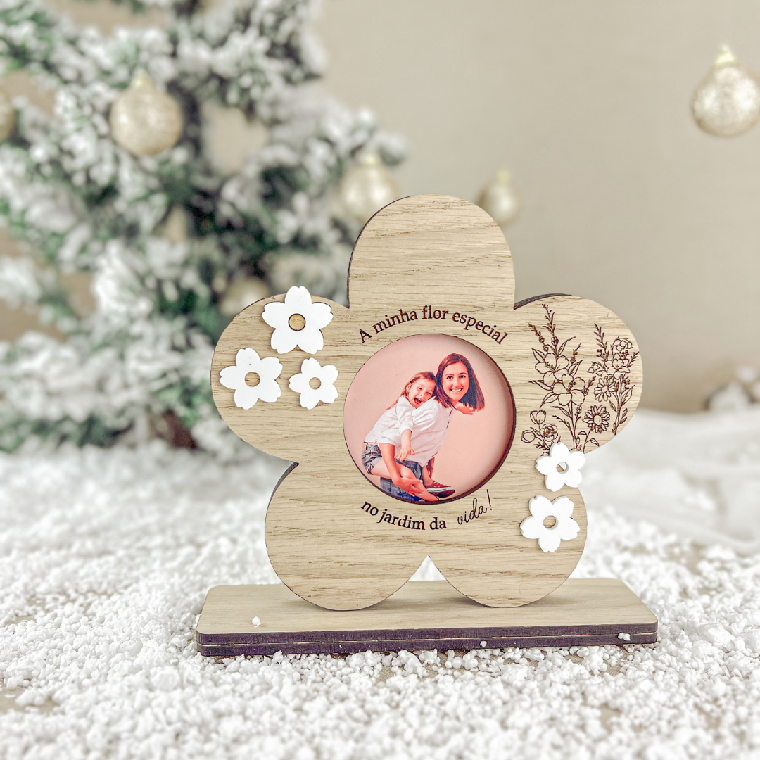 Moldura Flor em Carvalho 6x6cm | Prenda Delicada