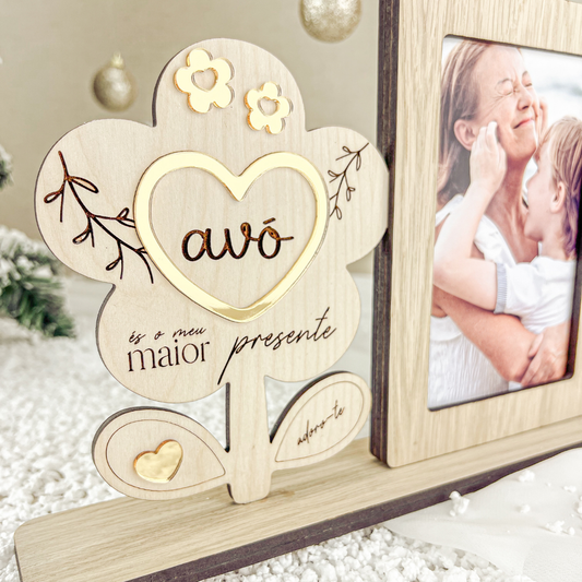 Moldura Flor Dourada – Prenda Natal Avó Personalizada