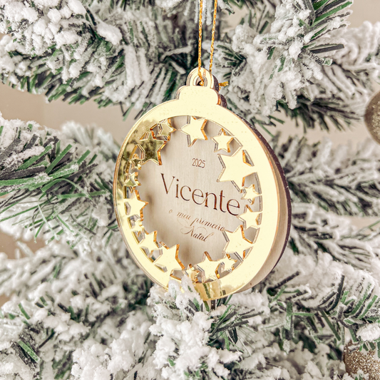 Ornamento “1º Natal” com Estrelas (8x9cm)