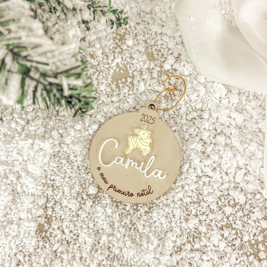 Ornamento “1º Natal” com Rena (8x9cm)