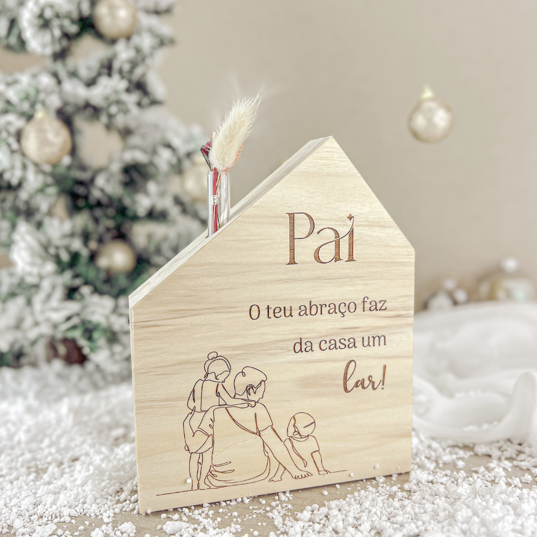 Bloco Casa “Pai” com Frasco e Flores (15x18cm)