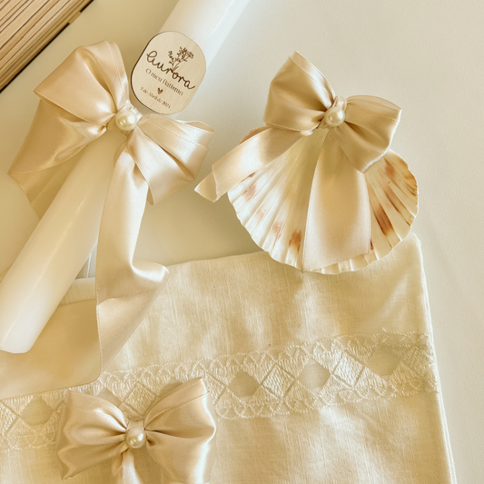 Conjunto de Batizado com Vela Personalizada, Concha e Toalha