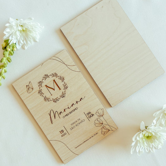 Convite de Batizado em Madeira