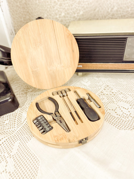 Kit de Ferramentas em Caixa de Bambu para Avô | 15 Acessórios Incluídos