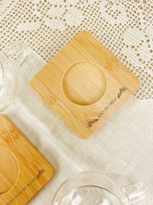 Conjunto de Chávenas com Pires em Bambu e Vidro | Presente para Avós