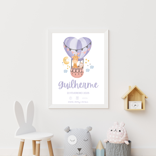 Quadro de Nascimento Personalizado – Balão de Ar Quente