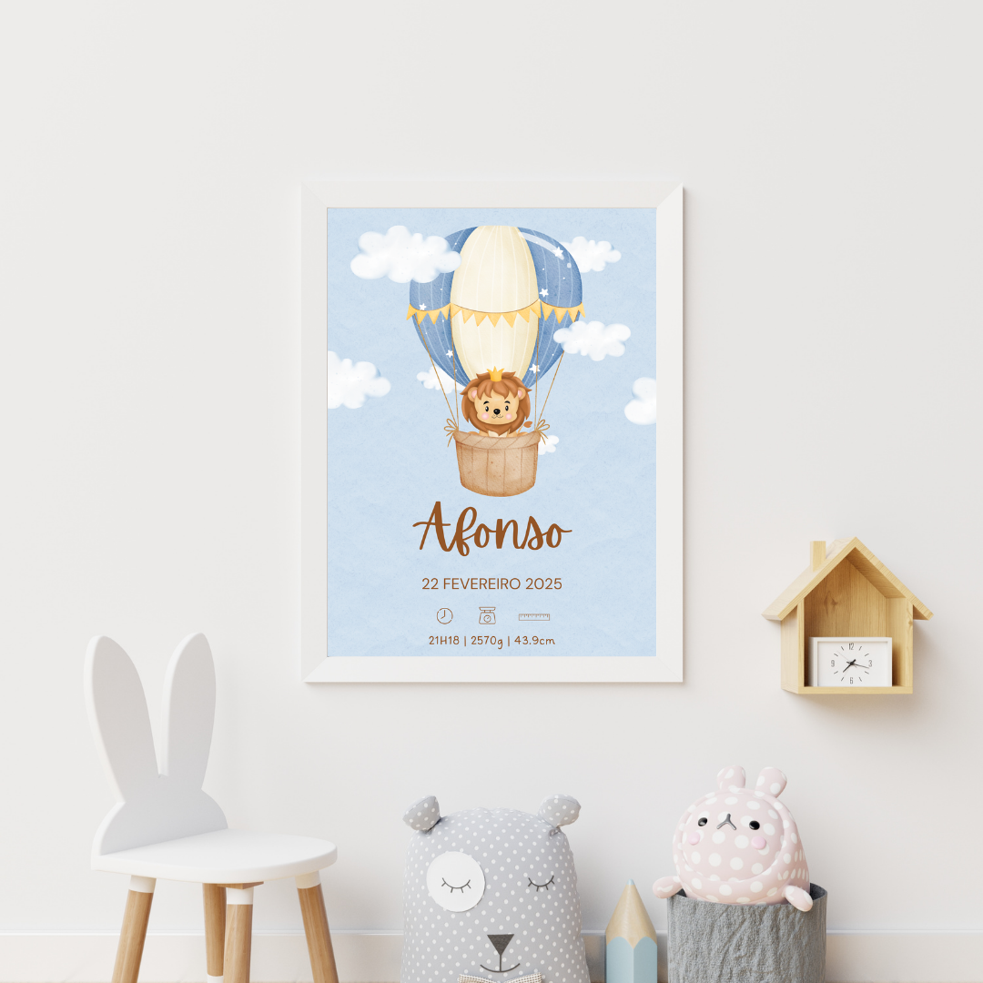 Quadro de Nascimento Personalizado – Balão de Ar Quente