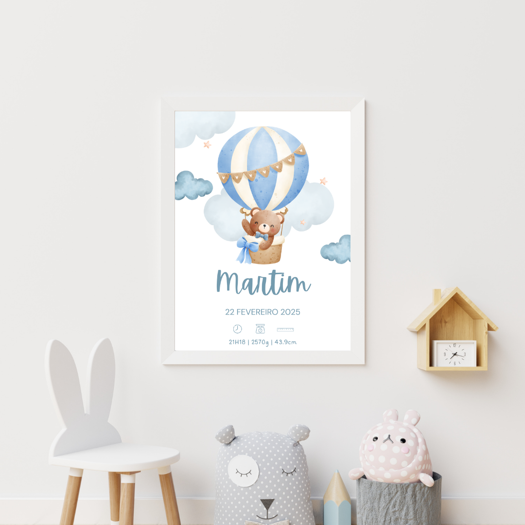 Quadro de Nascimento Personalizado – Balão de Ar Quente