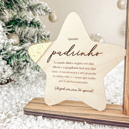 Moldura e Estrela Pau-Ferro – Prenda Natal Personalizada Padrinho
