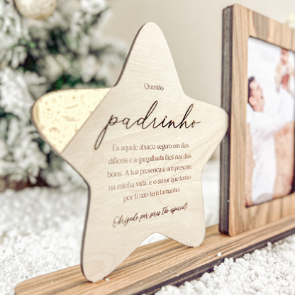 Moldura e Estrela Pau-Ferro – Prenda Natal Personalizada Padrinho
