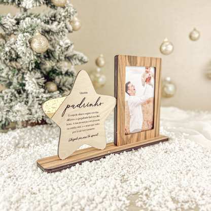 Moldura e Estrela Pau-Ferro – Prenda Natal Personalizada Padrinho