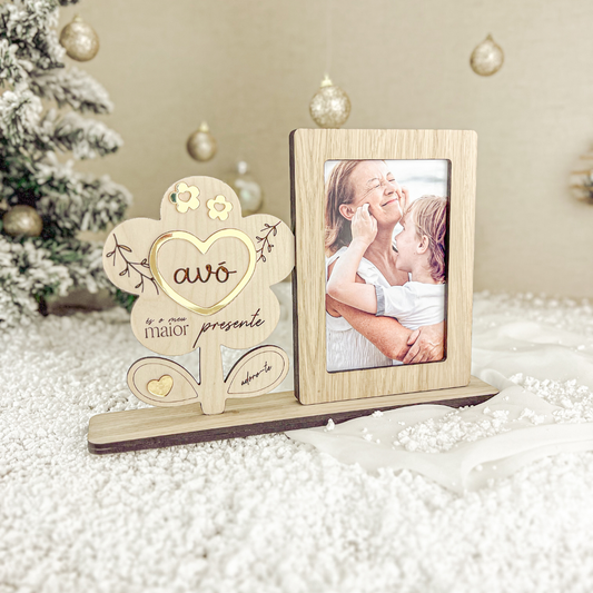 Moldura Flor Dourada – Prenda Natal Avó Personalizada
