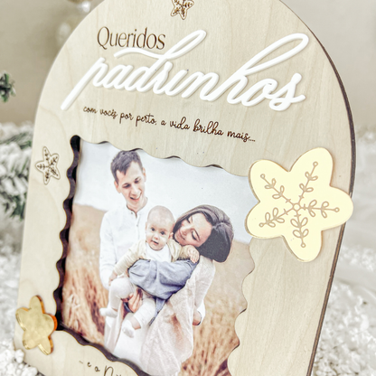 Moldura Topo Redondo “Padrinhos” com Estrelas Douradas (15x20cm)