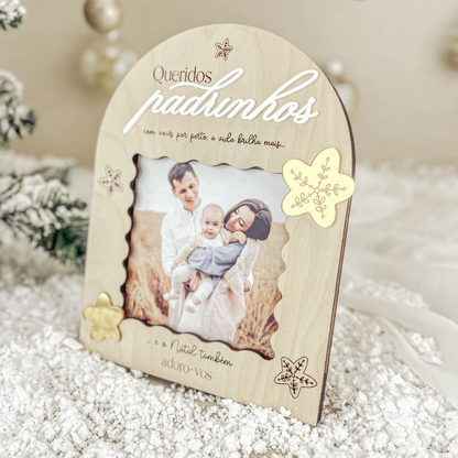 Moldura Topo Redondo “Padrinhos” com Estrelas Douradas (15x20cm)