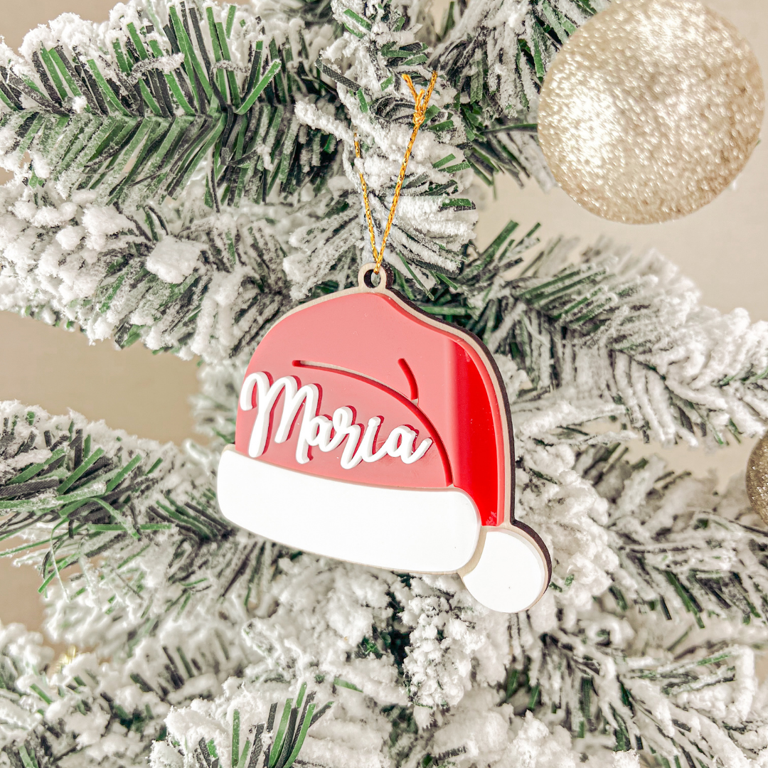 Ornamento Gorro de Natal com Nome (9x7,5cm)