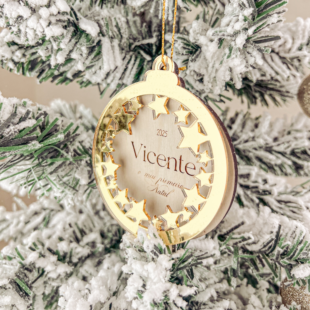 Ornamento “1º Natal” com Estrelas (8x9cm)