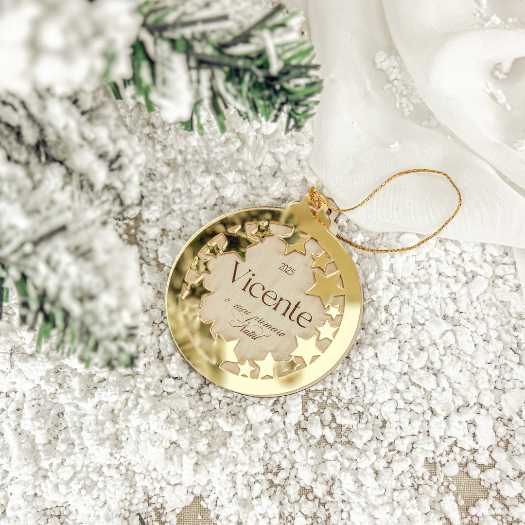 Ornamento “1º Natal” com Estrelas (8x9cm)