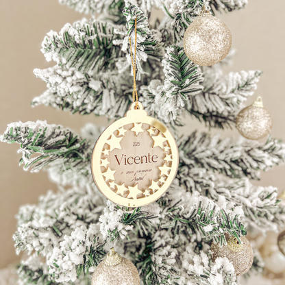 Ornamento “1º Natal” com Estrelas (8x9cm)