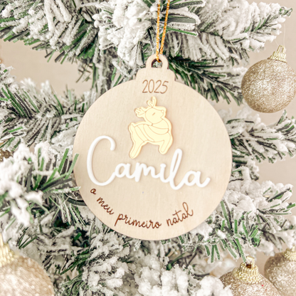 Ornamento “1º Natal” com Rena (8x9cm)