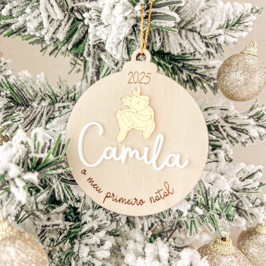Ornamento “1º Natal” com Rena (8x9cm)