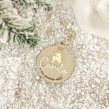 Ornamento “1º Natal” com Rena (8x9cm)