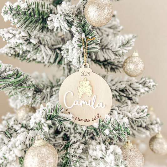 Ornamento “1º Natal” com Rena (8x9cm)