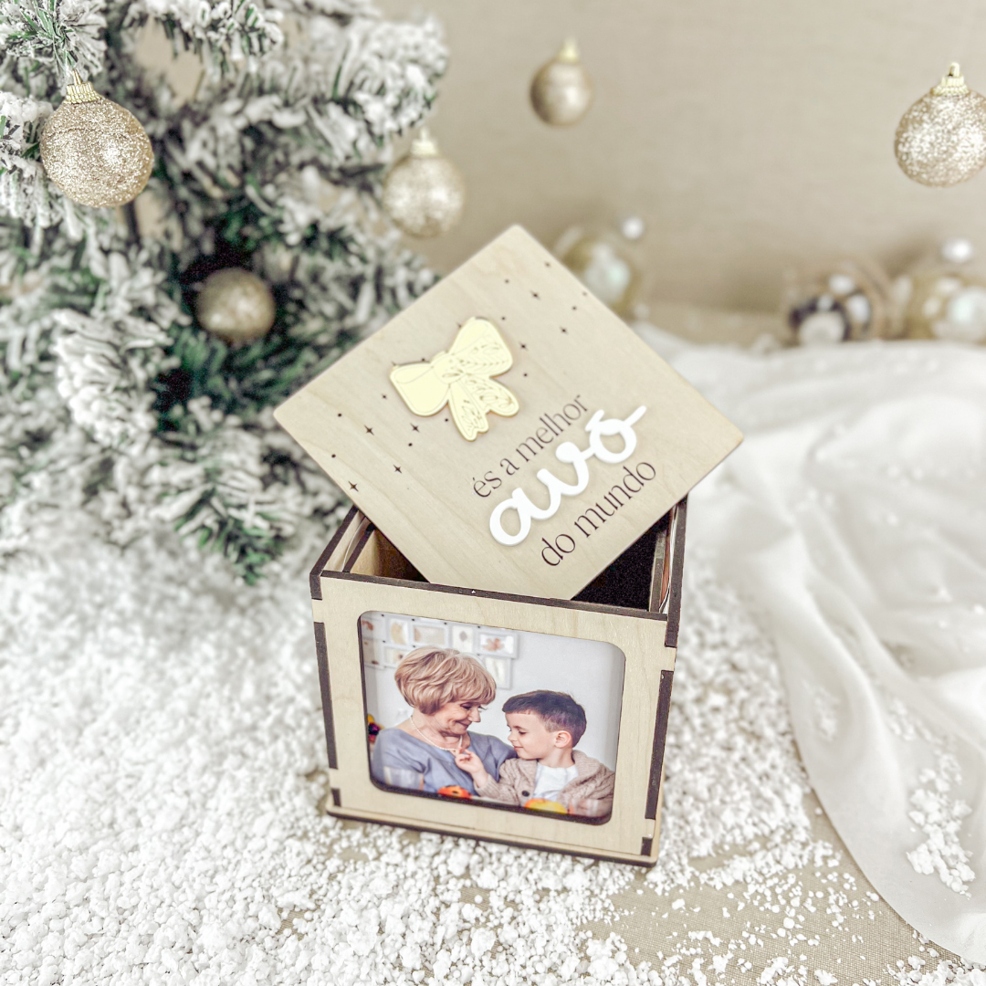Cubo Fotográfico “Avó” com Laço Dourado (12x12cm)