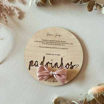 Convite Personalizado em Madeira para Padrinhos de Batizado
