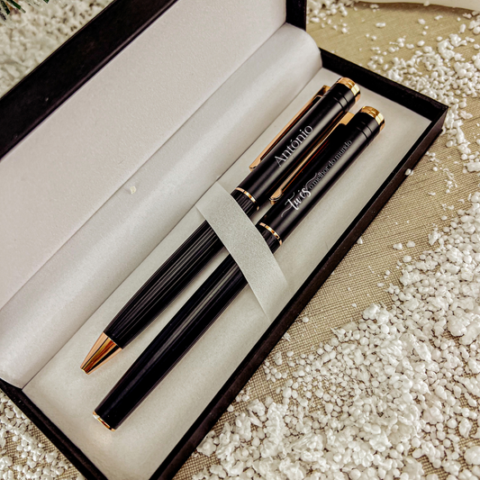 Caixa em Couro com 2 Canetas Personalizadas