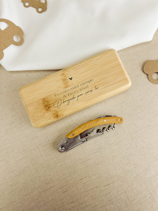 Saca-Rolhas com Caixa Personalizado com Mensagem para o Dia do Pai