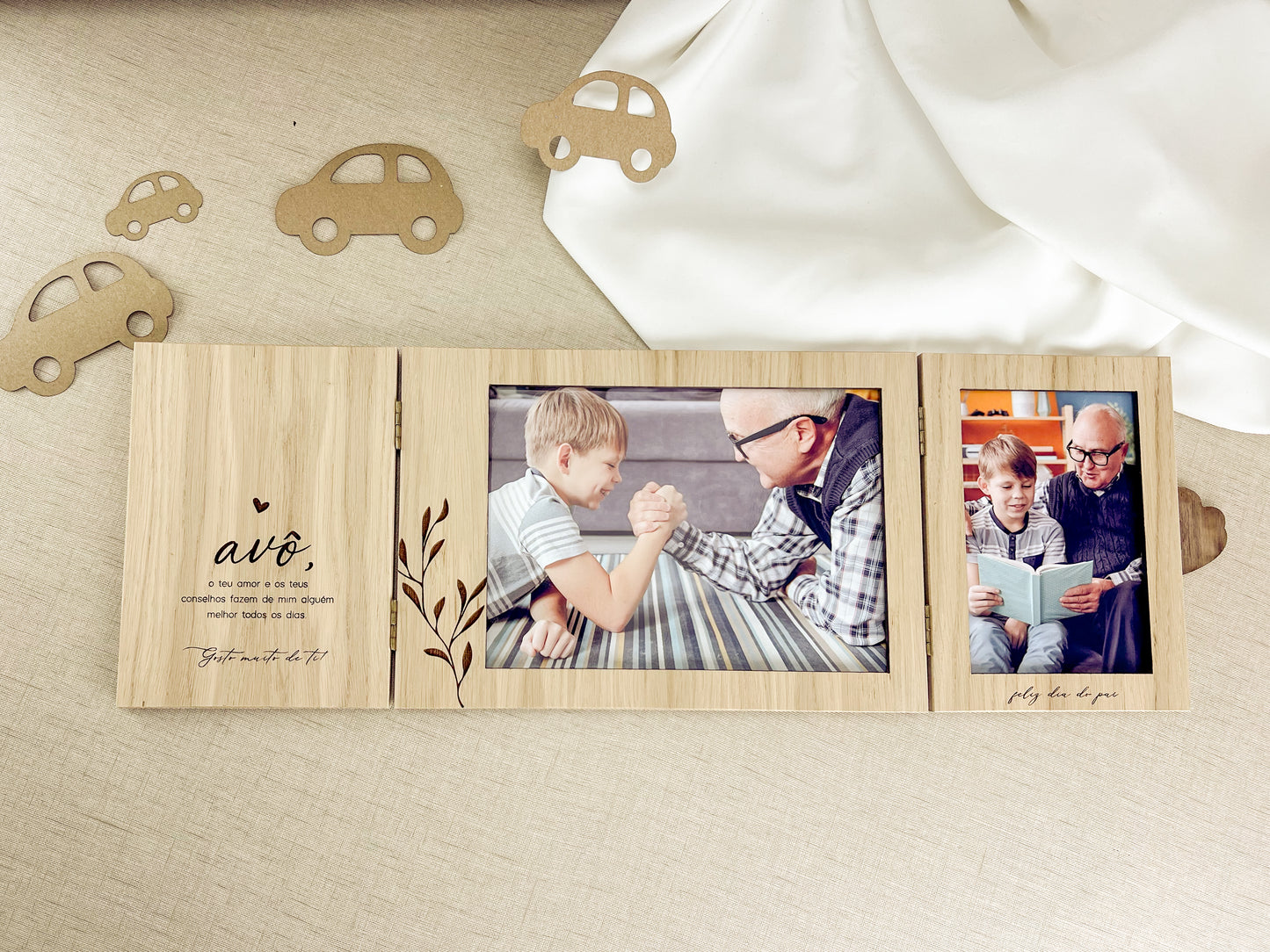 Moldura Livro Dupla Personalizada com Duas Fotografias para o Dia do Pai