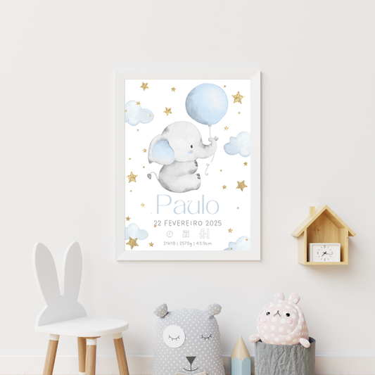 Quadro Nascimento Personalizado Elefante
