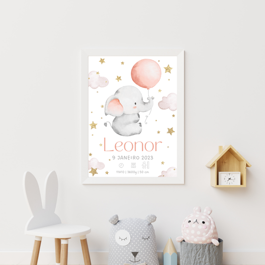 Quadro de Nascimento Personalizado Elefante