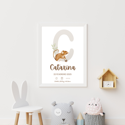 Quadro de Nascimento Personalizado – Abecedário com Inicial do Bebé