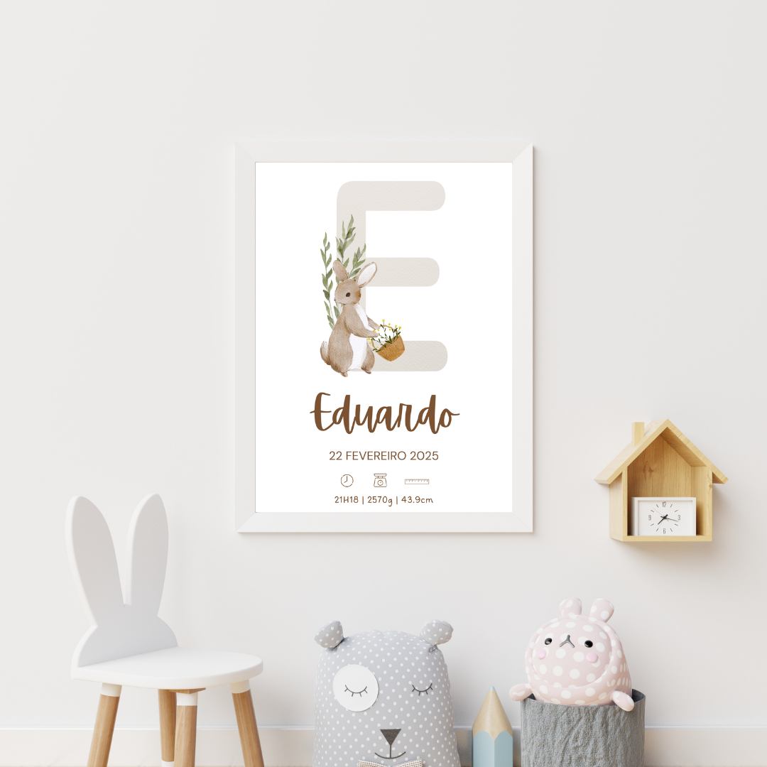 Quadro de Nascimento Personalizado – Abecedário com Inicial do Bebé
