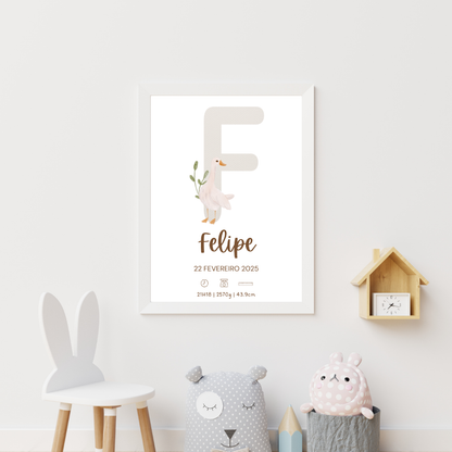 Quadro de Nascimento Personalizado – Abecedário com Inicial do Bebé