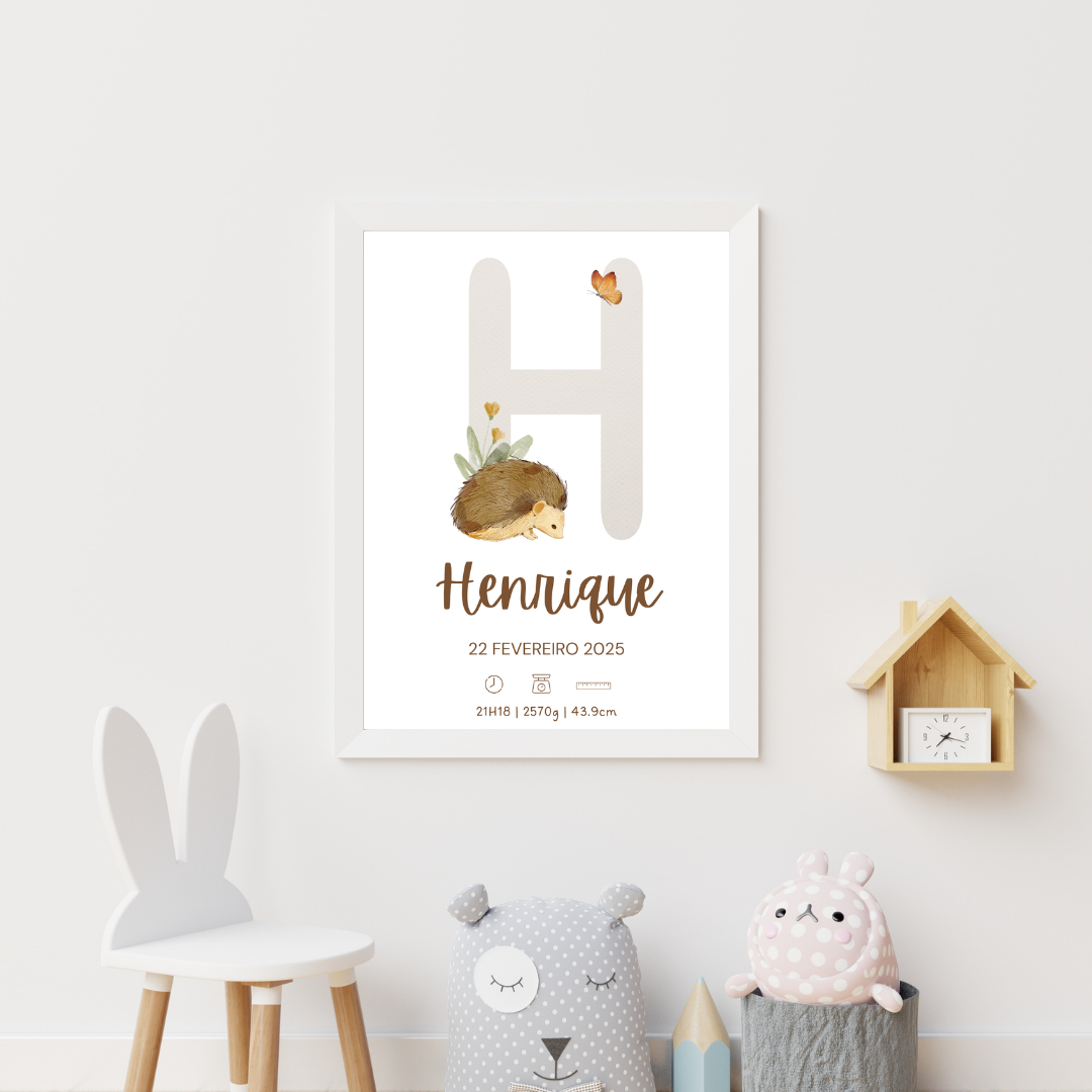 Quadro de Nascimento Personalizado – Abecedário com Inicial do Bebé