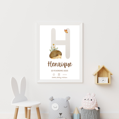 Quadro de Nascimento Personalizado – Abecedário com Inicial do Bebé