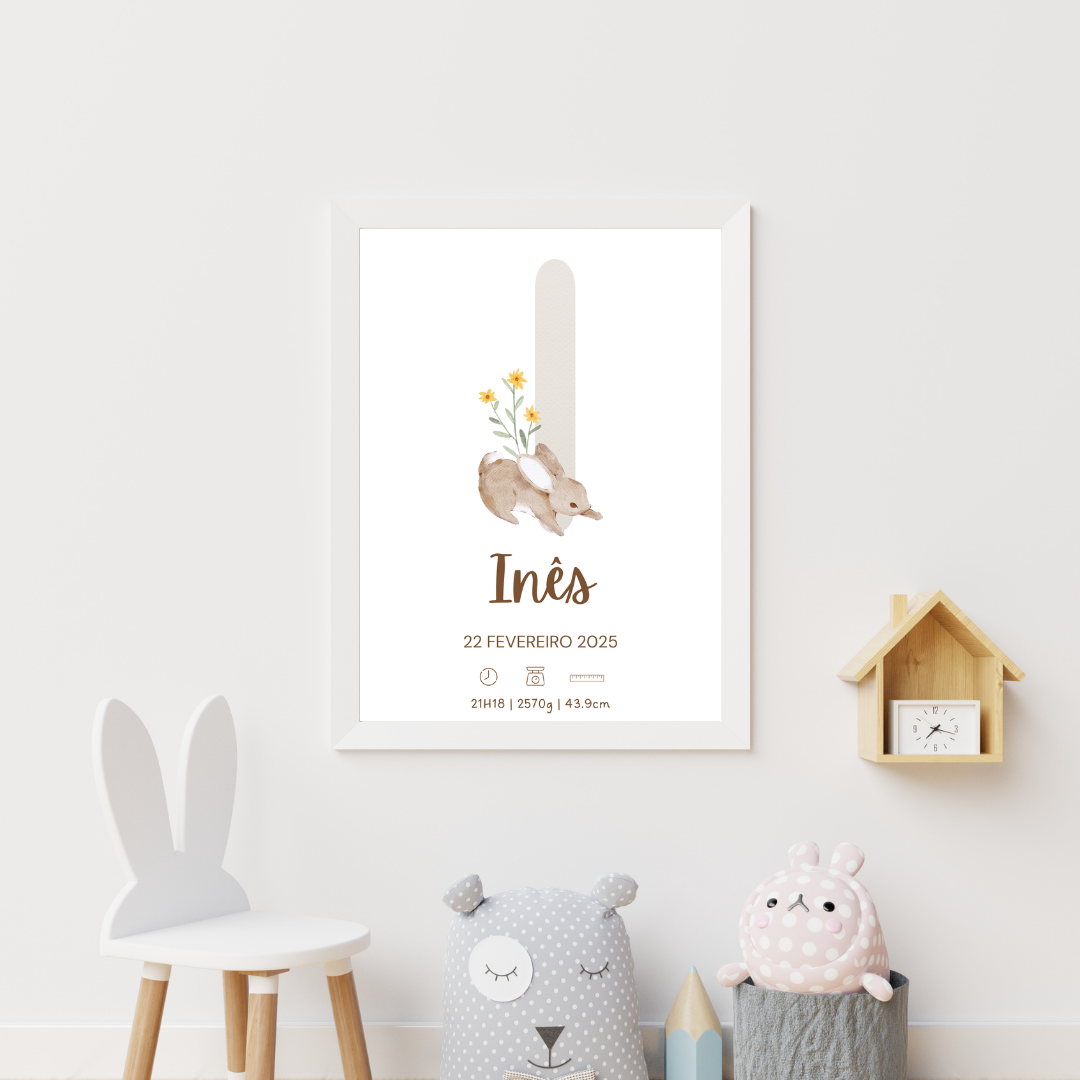 Quadro de Nascimento Personalizado – Abecedário com Inicial do Bebé