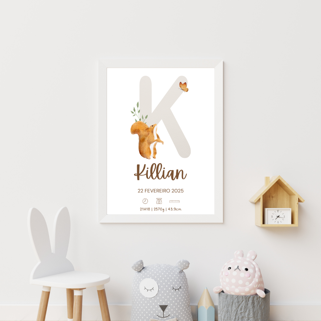 Quadro de Nascimento Personalizado – Abecedário com Inicial do Bebé