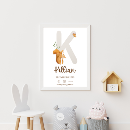 Quadro de Nascimento Personalizado – Abecedário com Inicial do Bebé
