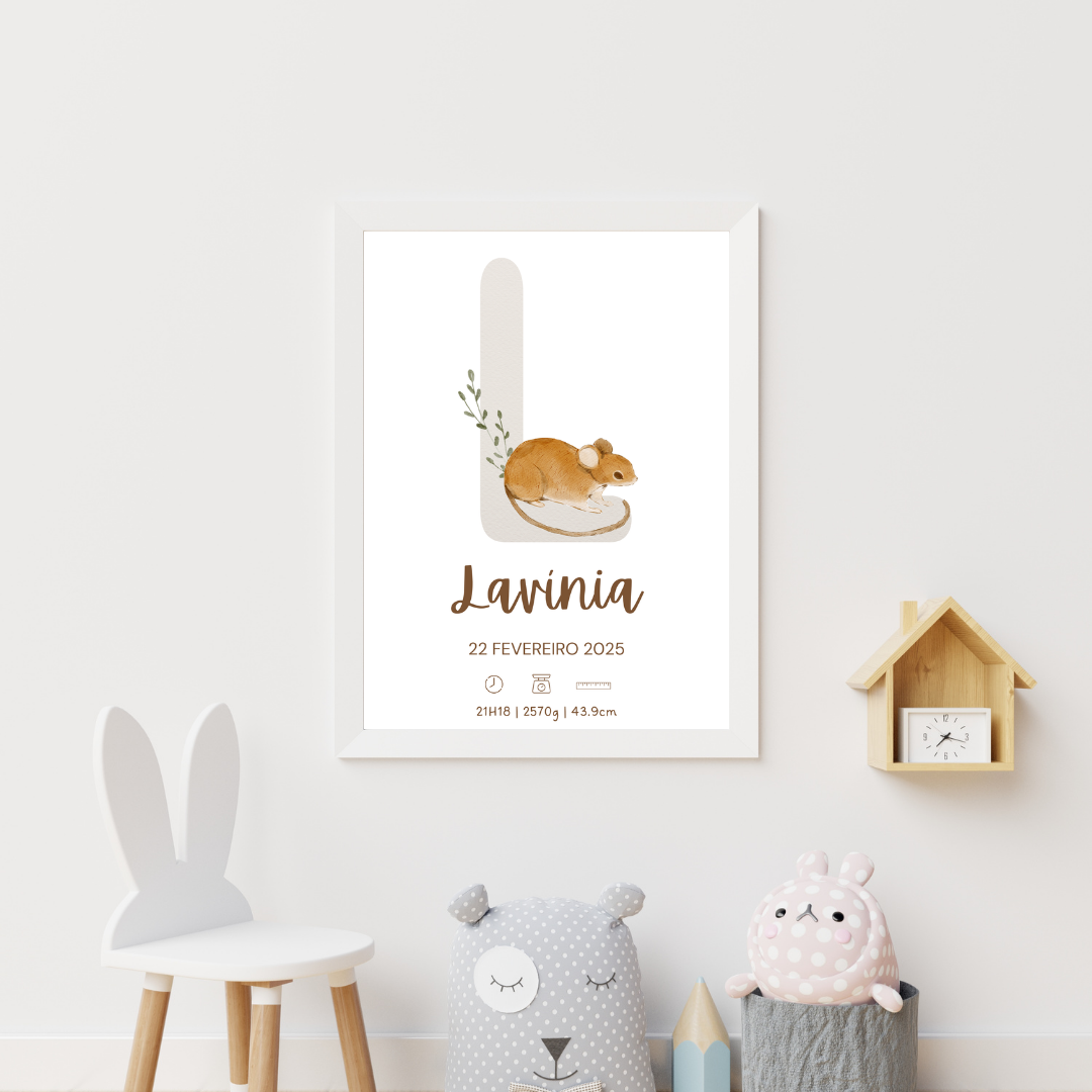 Quadro de Nascimento Personalizado – Abecedário com Inicial do Bebé