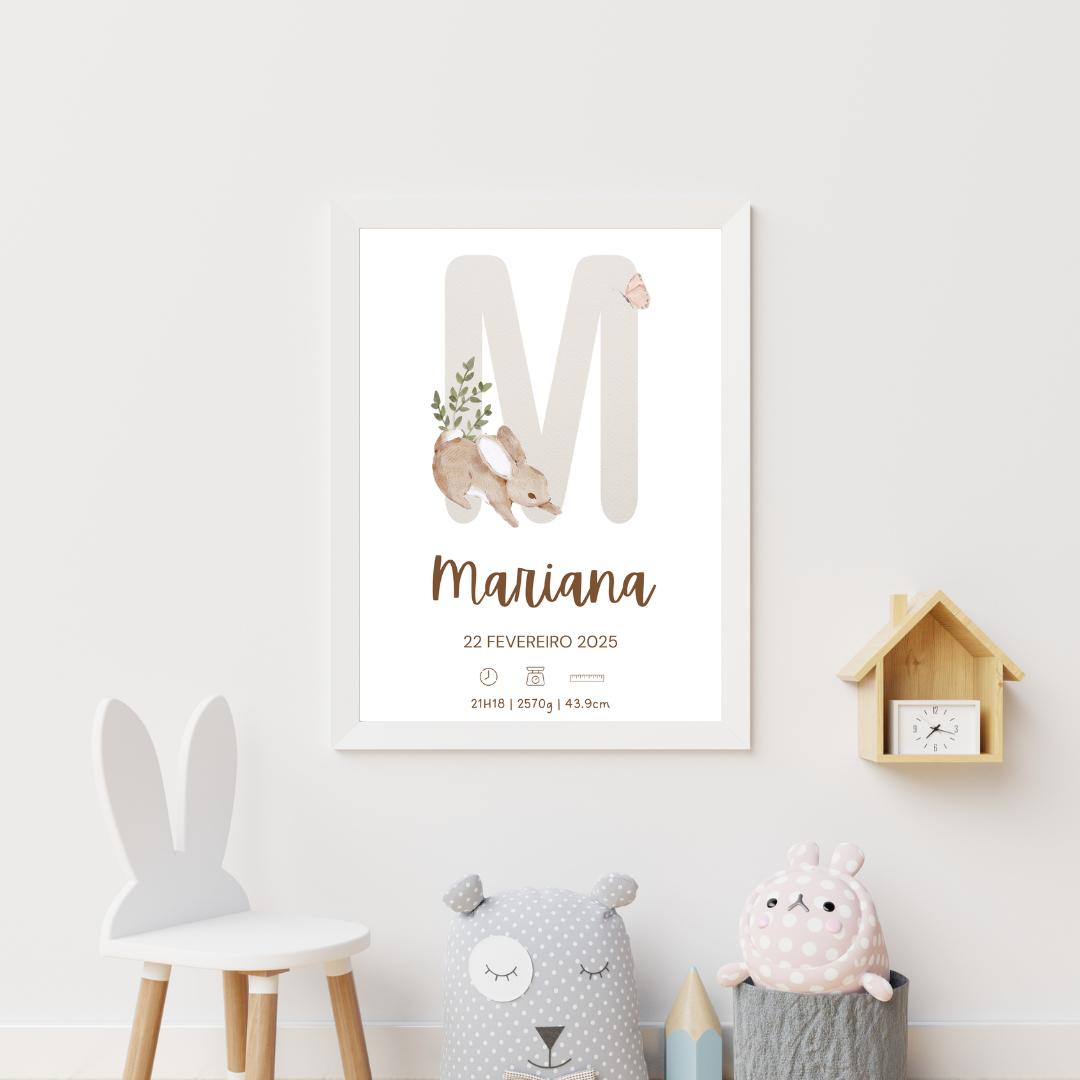 Quadro de Nascimento Personalizado – Abecedário com Inicial do Bebé