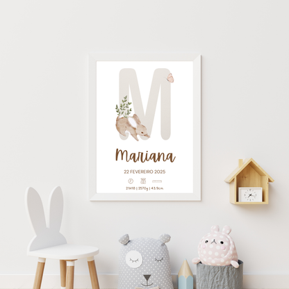 Quadro de Nascimento Personalizado – Abecedário com Inicial do Bebé