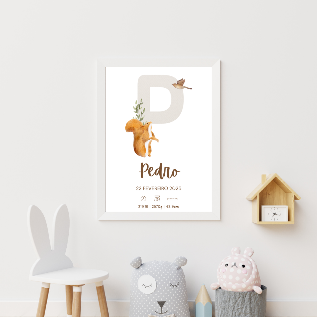 Quadro de Nascimento Personalizado – Abecedário com Inicial do Bebé