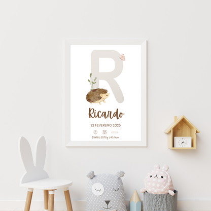 Quadro de Nascimento Personalizado – Abecedário com Inicial do Bebé