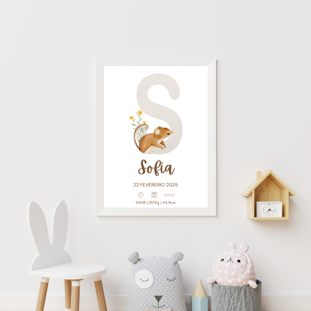 Quadro de Nascimento Personalizado – Abecedário com Inicial do Bebé