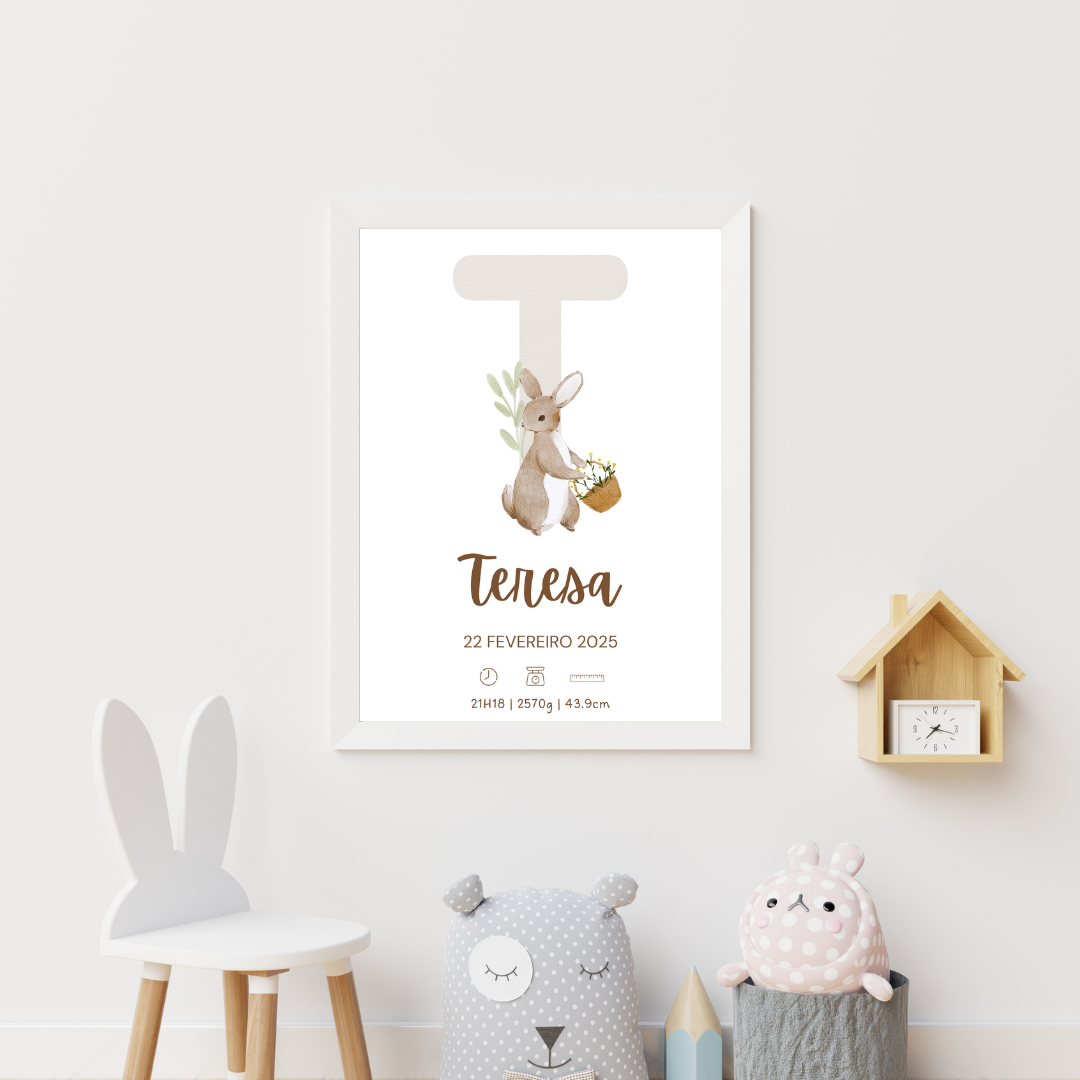 Quadro de Nascimento Personalizado – Abecedário com Inicial do Bebé