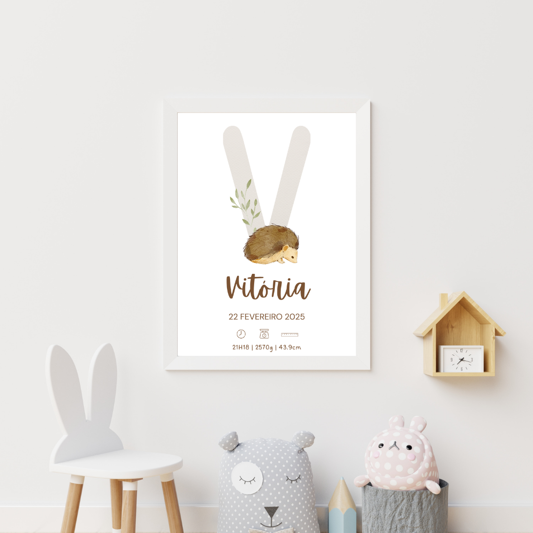 Quadro de Nascimento Personalizado – Abecedário com Inicial do Bebé