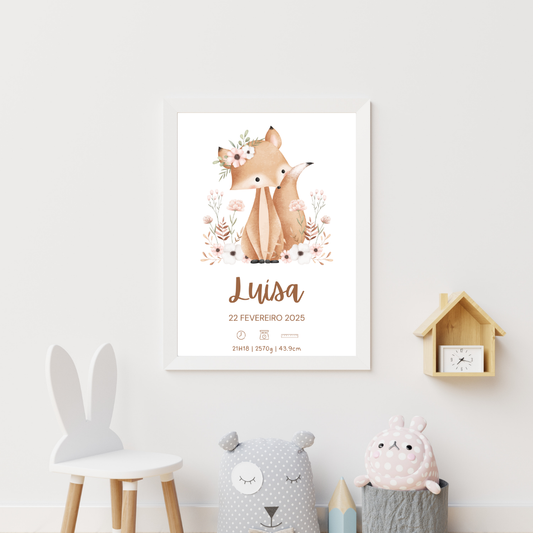 Quadro de Nascimento Personalizado – Raposa no Bosque